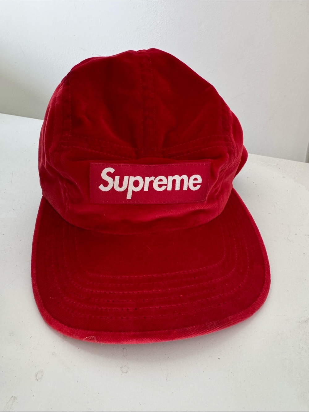 SUPREME velvet Red Box Logo Camp Cap NEW